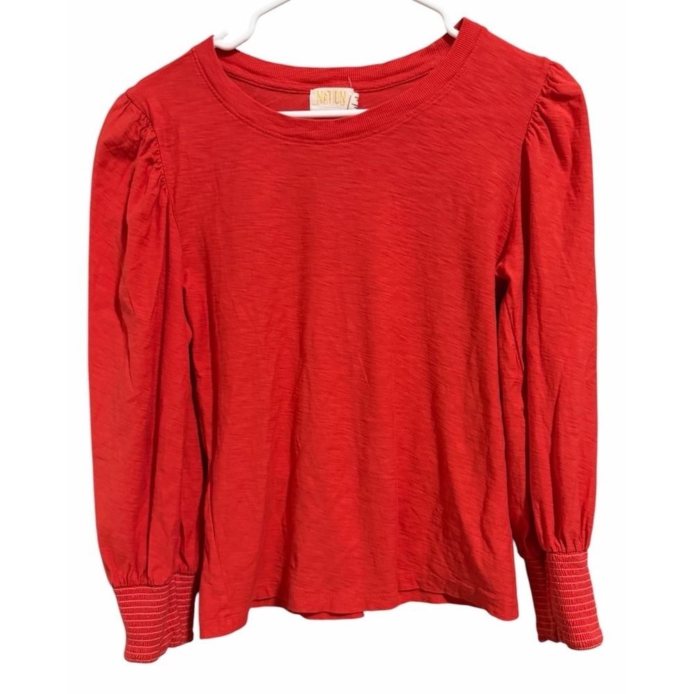 Nation LTD Long Sleeve Puff Shoulder Red Smocked‎ Cuff Top Women's Size Medium